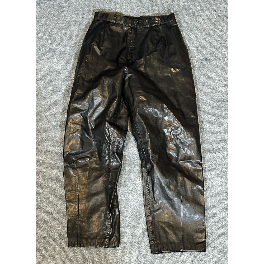 VTG Speciale Mode Women's Black Leather Biker Pants Lined Size 7/8